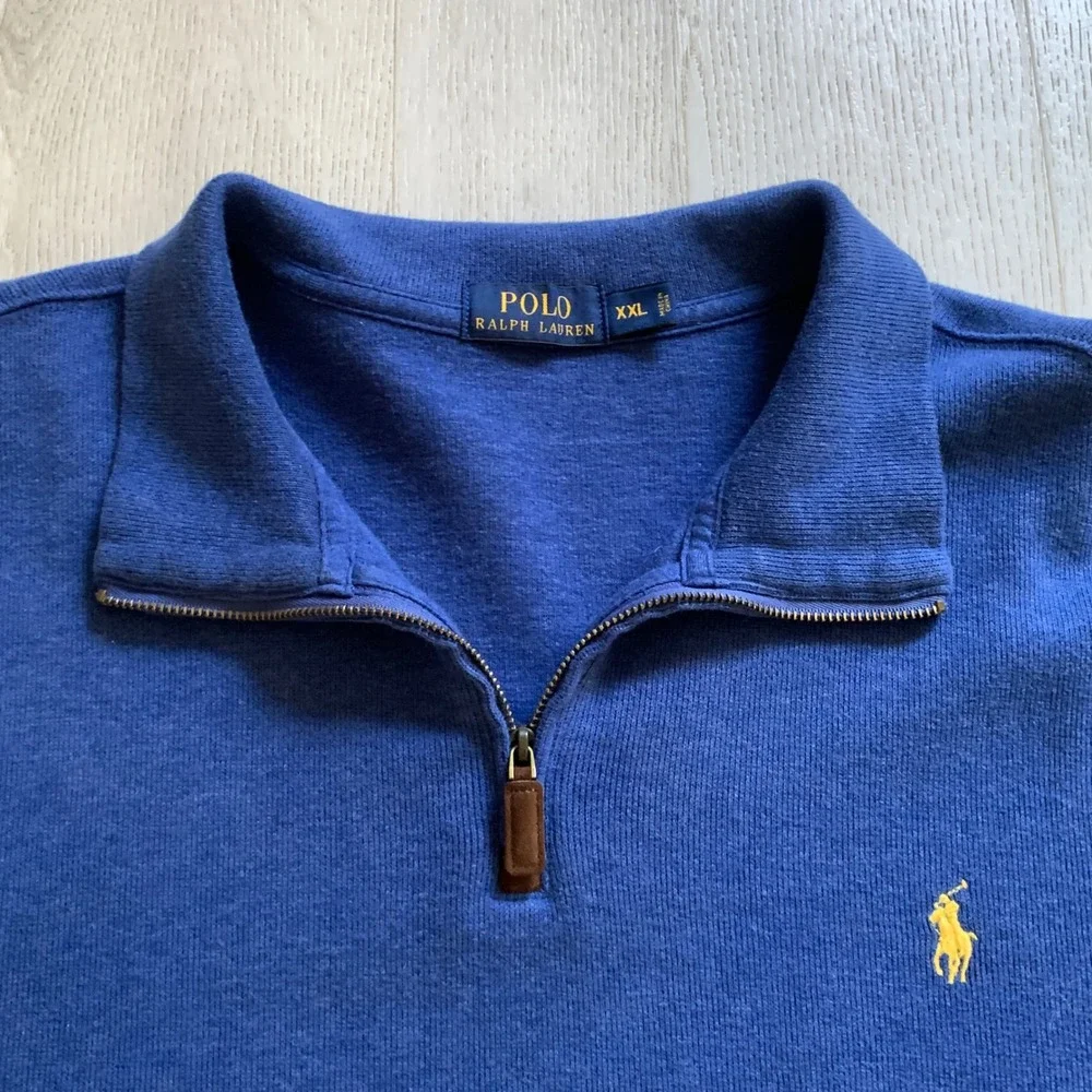 Polo Ralph Lauren Mens XXL Blue‎ 100% Cotton Quarter Zip Pullover Sweater Pony